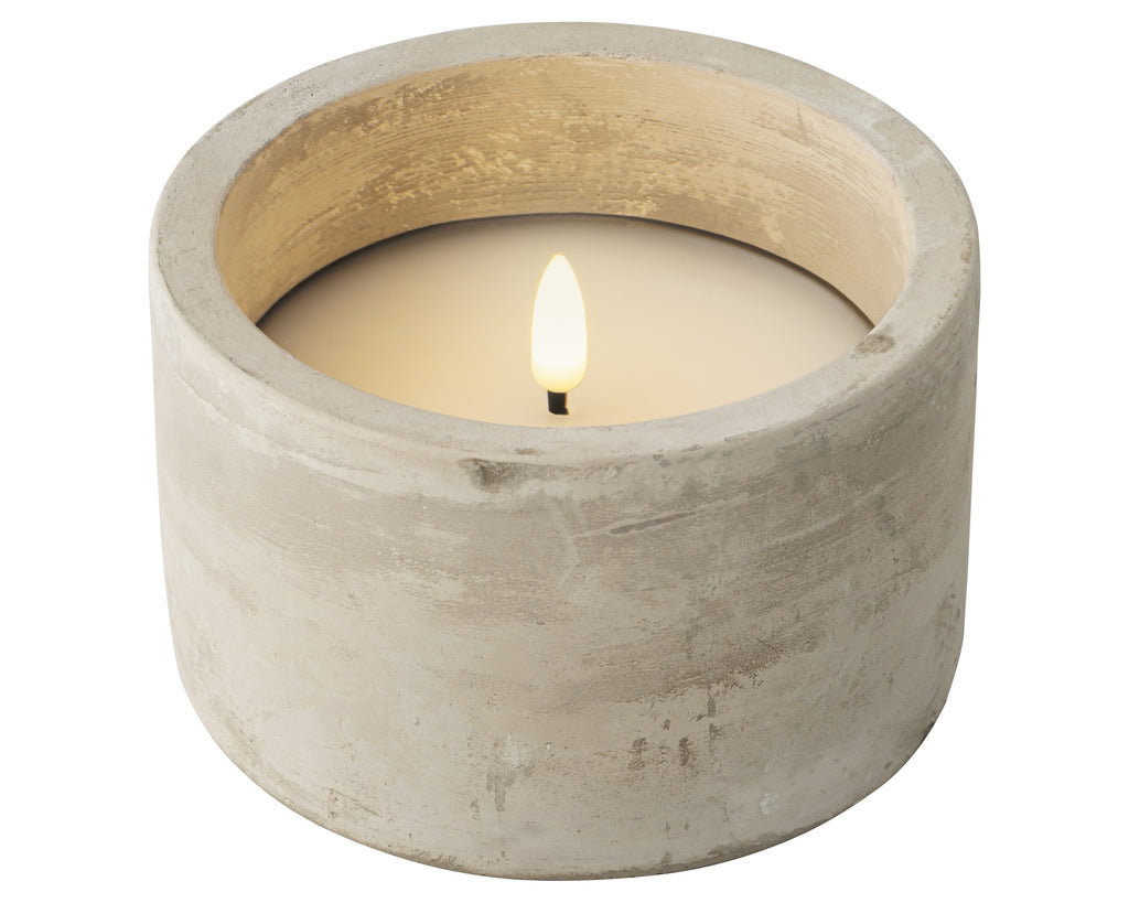 Battery op single wick LED concrete candle