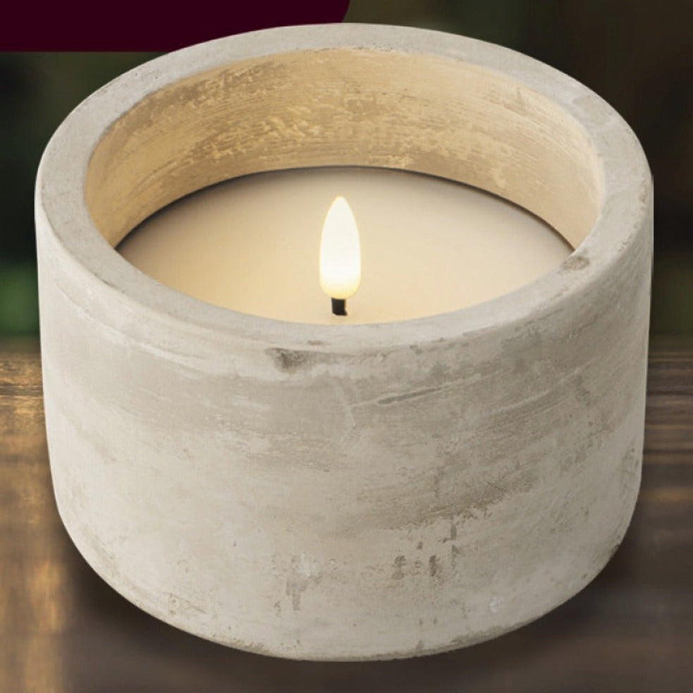 Battery op single wick LED concrete candle