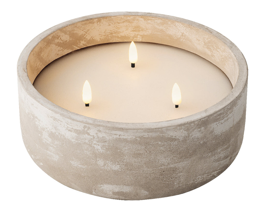 Battery op triple wick LED concrete candle