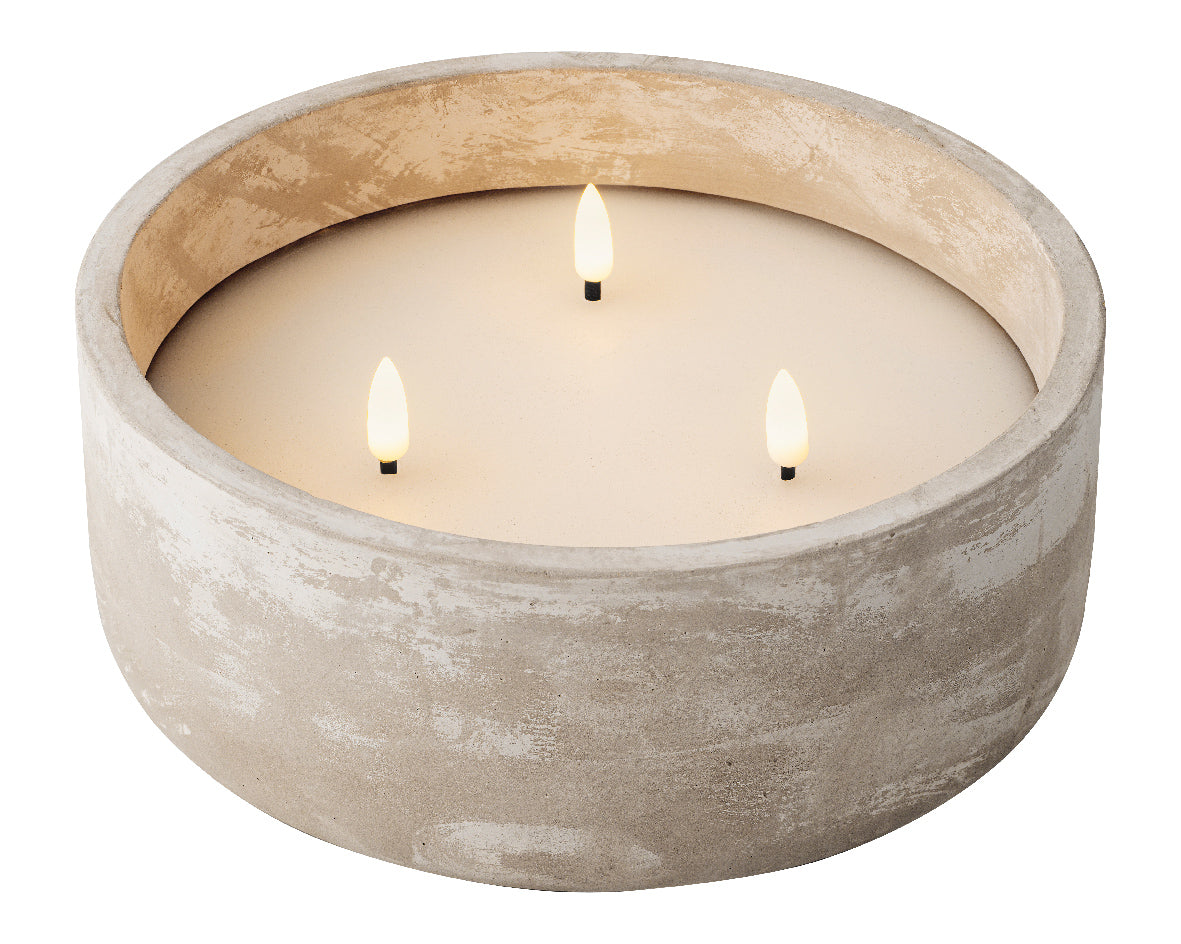 Battery op triple wick LED concrete candle