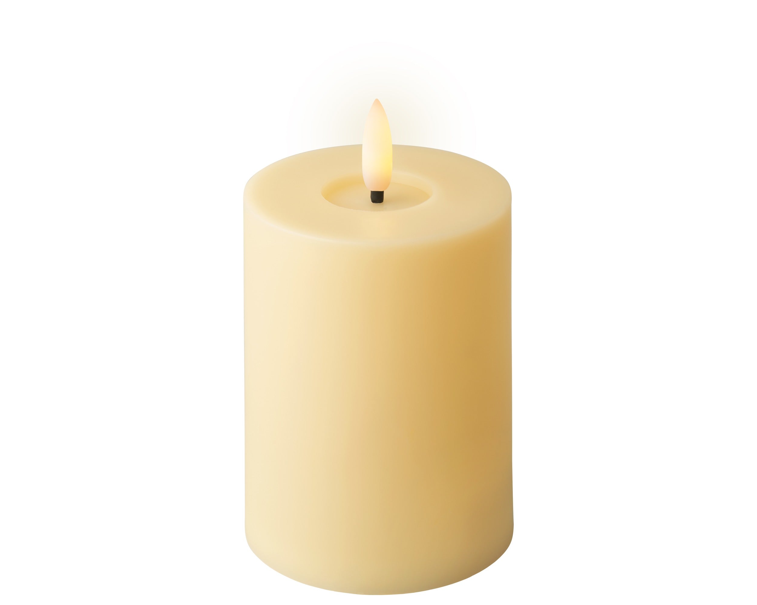 Yellow battery operated pillar candle (12.5cmH)