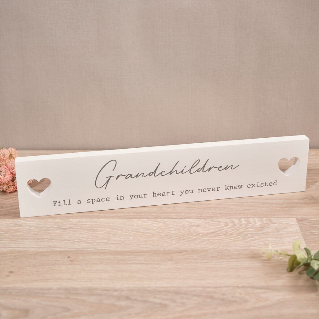 Sentimental wood grandchildren heart plaque