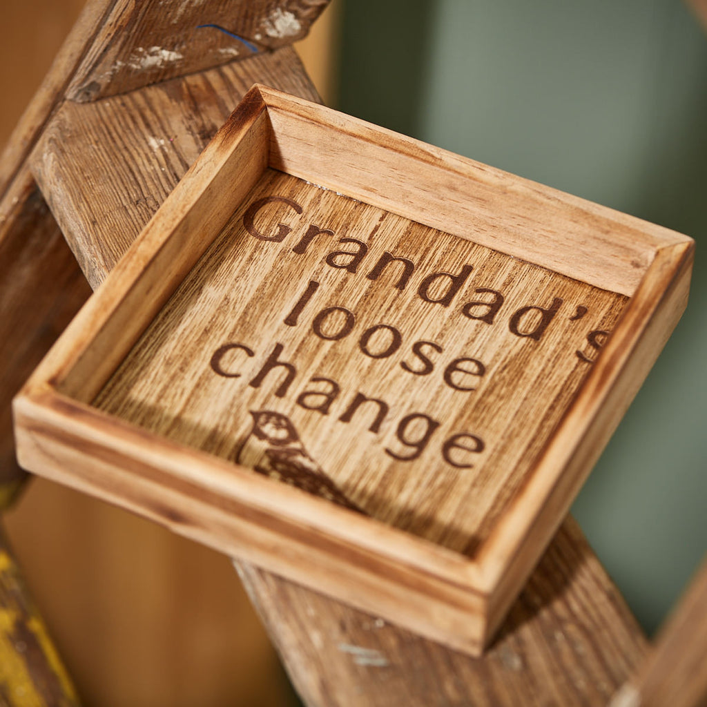 Grandad's loose change square wooden tray