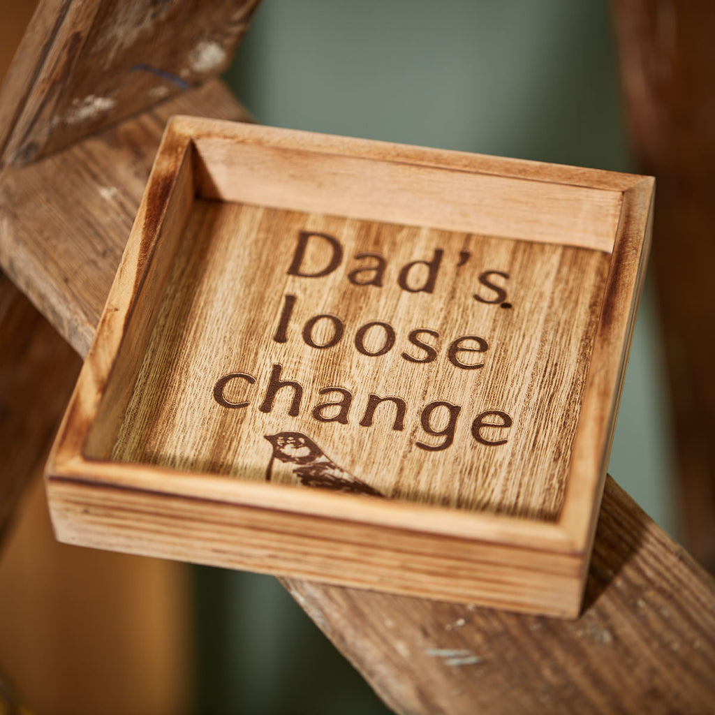 Dad's loose change square wooden tray
