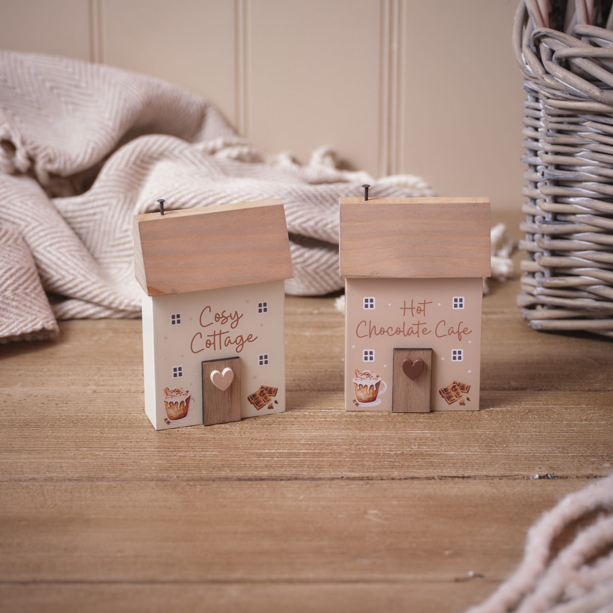 Cosy hot chocolate wooden houses