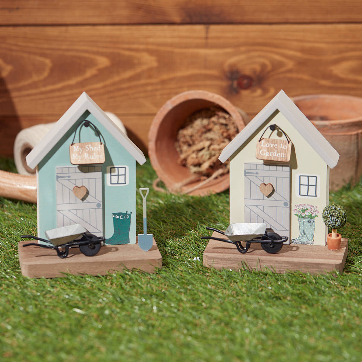 Garden shed scene with cute wheelbarrow (2 styles)