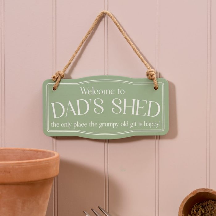 Welcome to dad's shed wooden hanging plaque