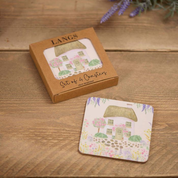 Cottage garden scene coaster box of 4