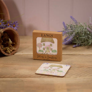 Cottage garden scene coaster box of 4