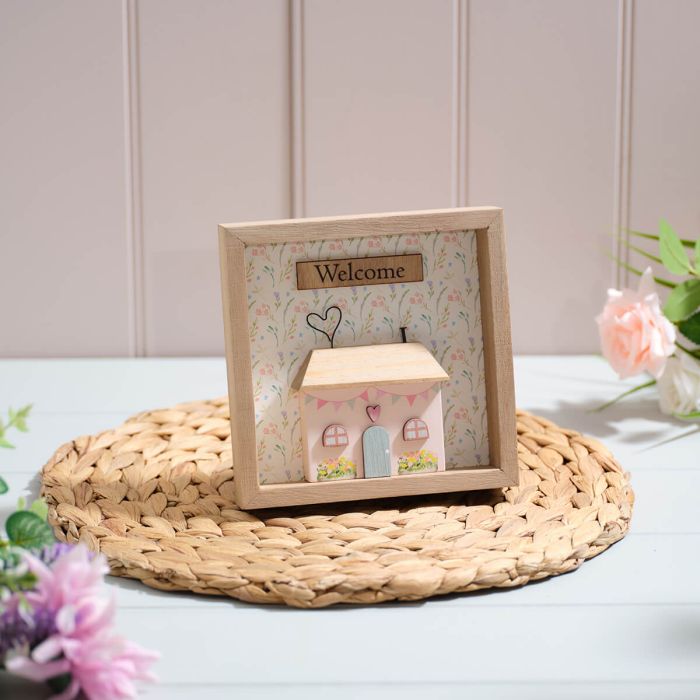 Cottage garden framed 3D 'Welcome' easel plaque
