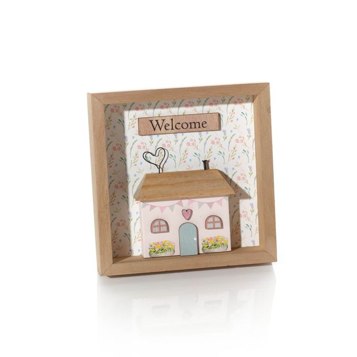 Cottage garden framed 3D 'Welcome' easel plaque
