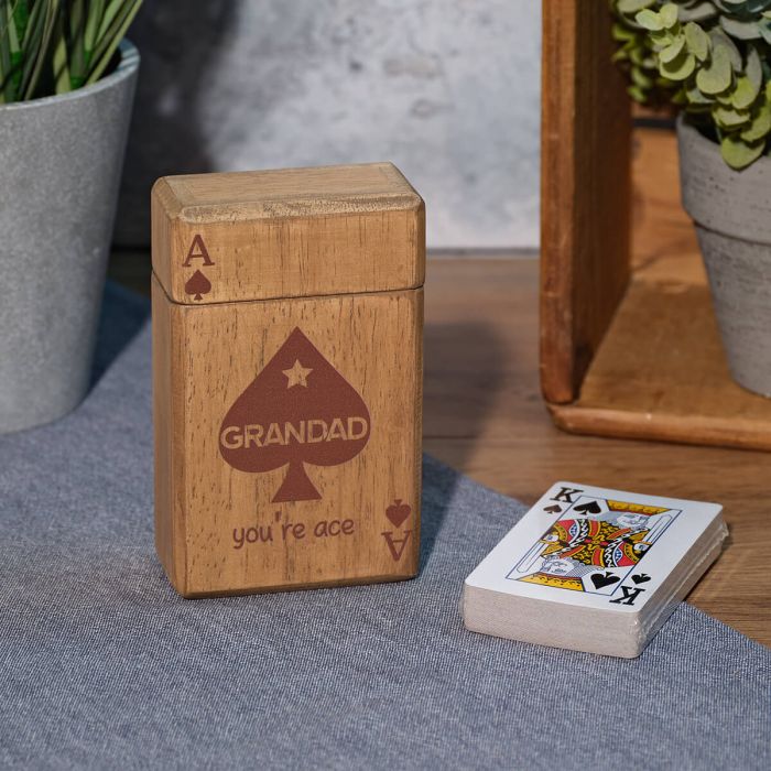 'Grandad, you're ace' playing card set in wooden box