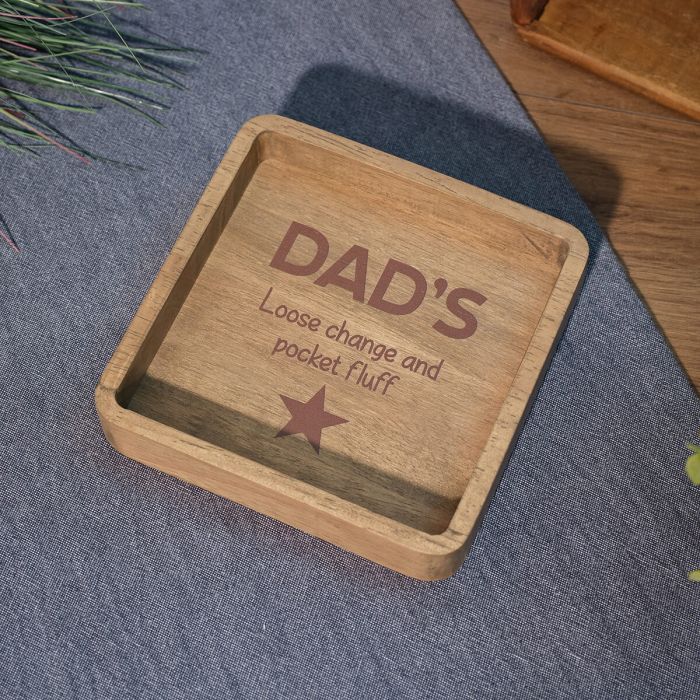 Dad's loose change wooden man tray