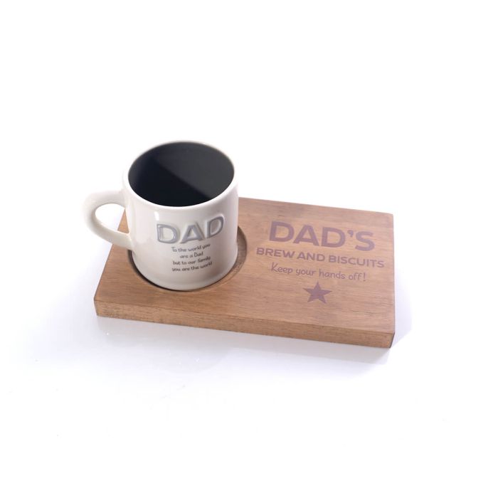 'Dad's brew and biscuits' coaster tray