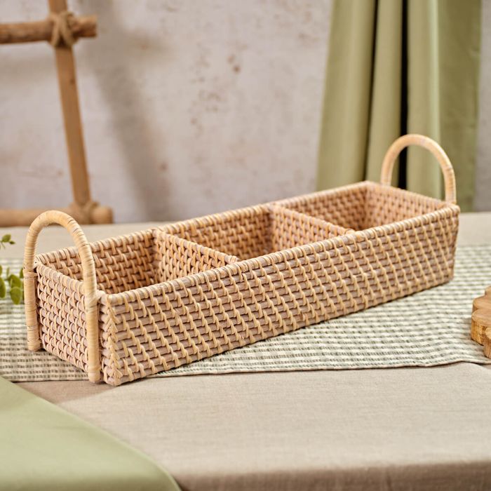 Rattan three section tray