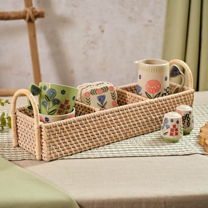 Rattan three section tray