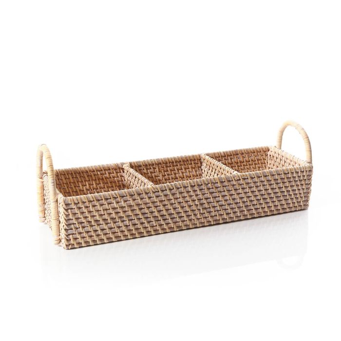 Rattan three section tray