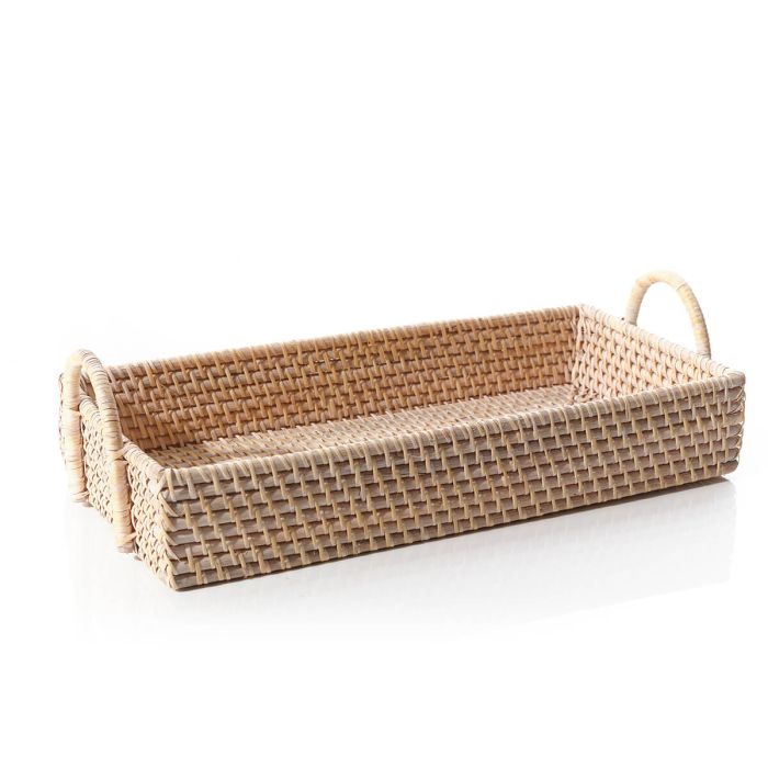 Rattan rectangular tray with handles