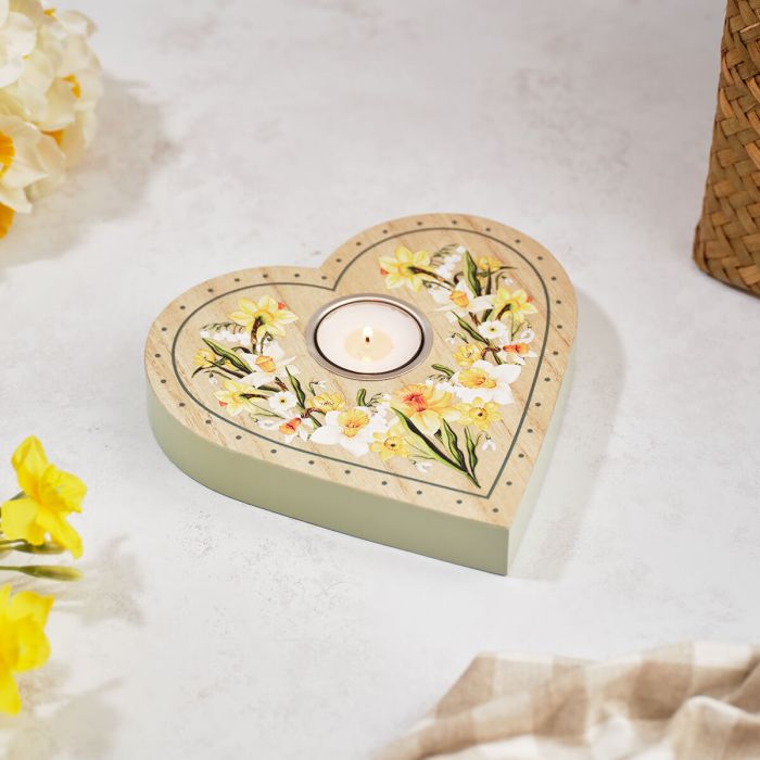 Floral serenade daffodil heart shaped tealight holder