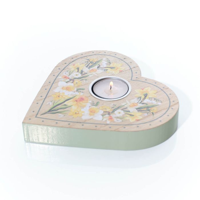 Floral serenade daffodil heart shaped tealight holder