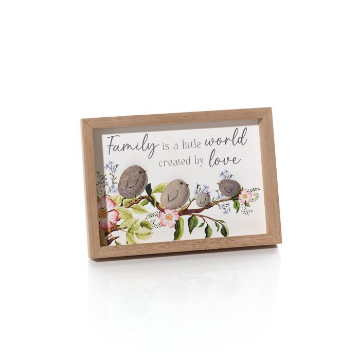 Family love framed easel with rein pebbles