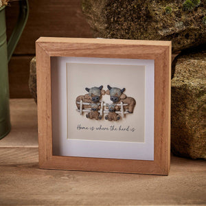 Dougal highland cow herd wood framed resin pebble picture