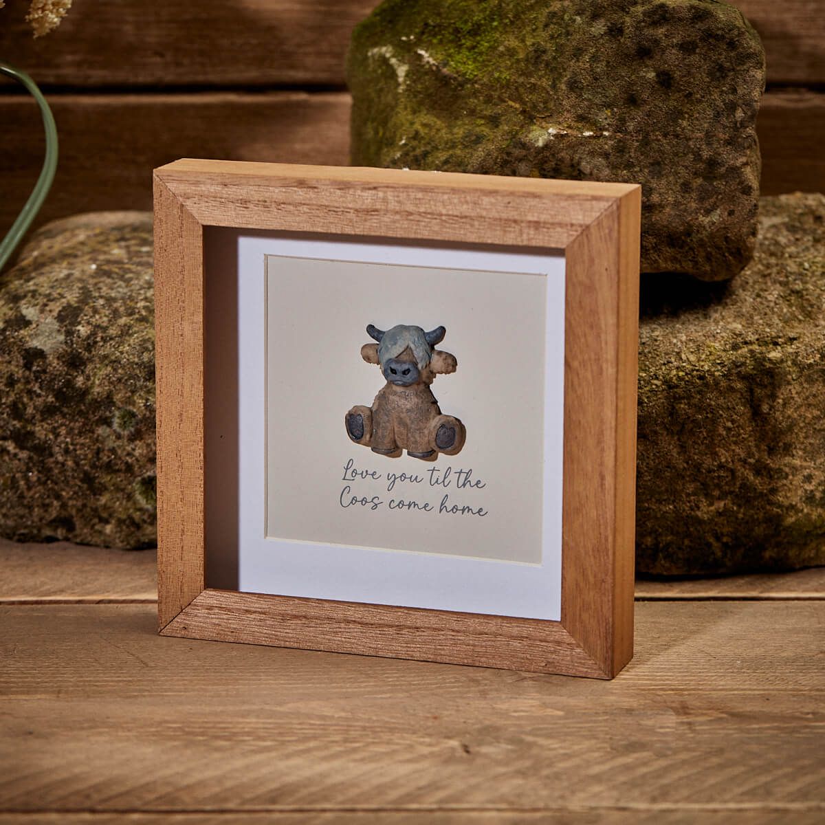 Dougal highland cow pebble framed picture