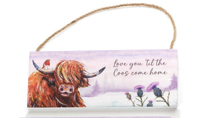 Highland Cow with Thistle Wood Plaques 4 varieties