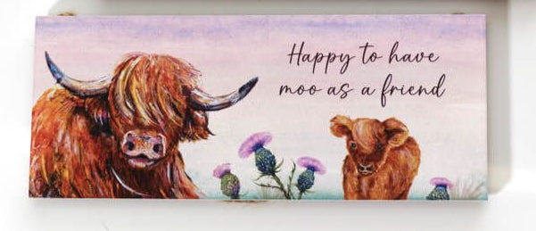 Highland Cow with Thistle Wood Plaques 4 varieties