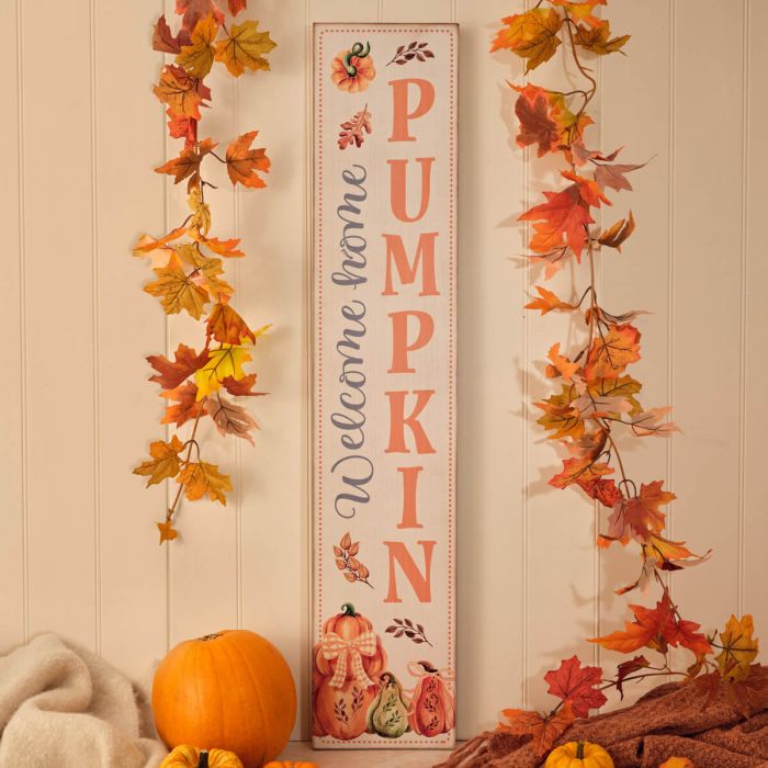Harvest home wood welcome home pumpkin plaque