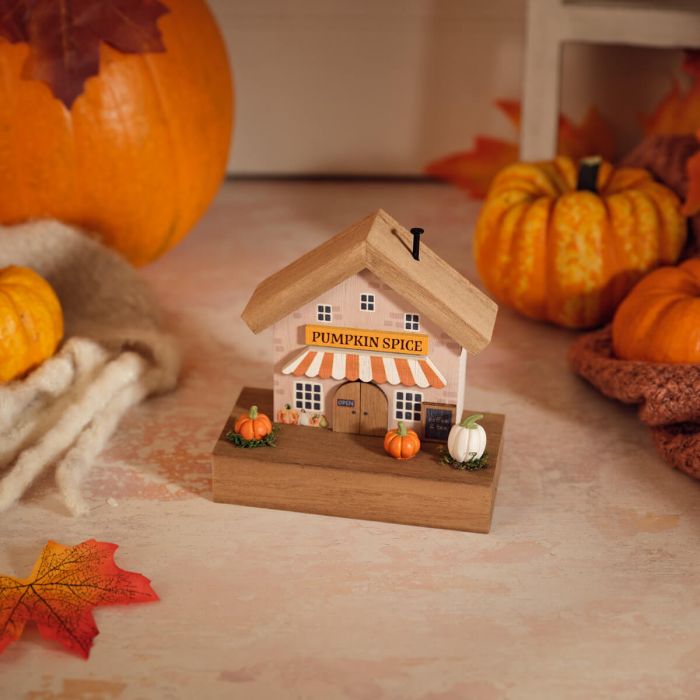 Harvest home pumpkin spice cafe house ornament