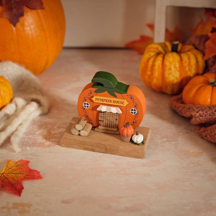 Harvest home pumpkin house wooden ornament