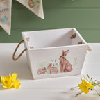 Bunny wooden crate with rope handles