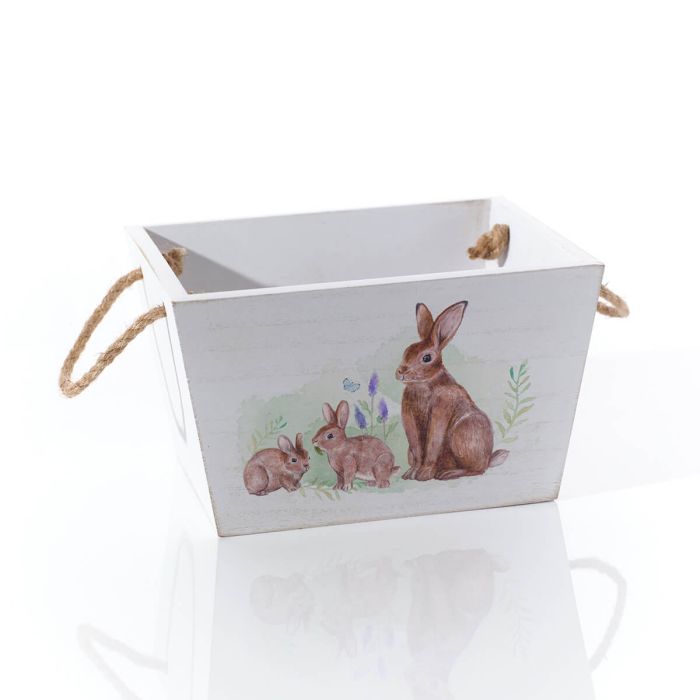 Bunny wooden crate with rope handles