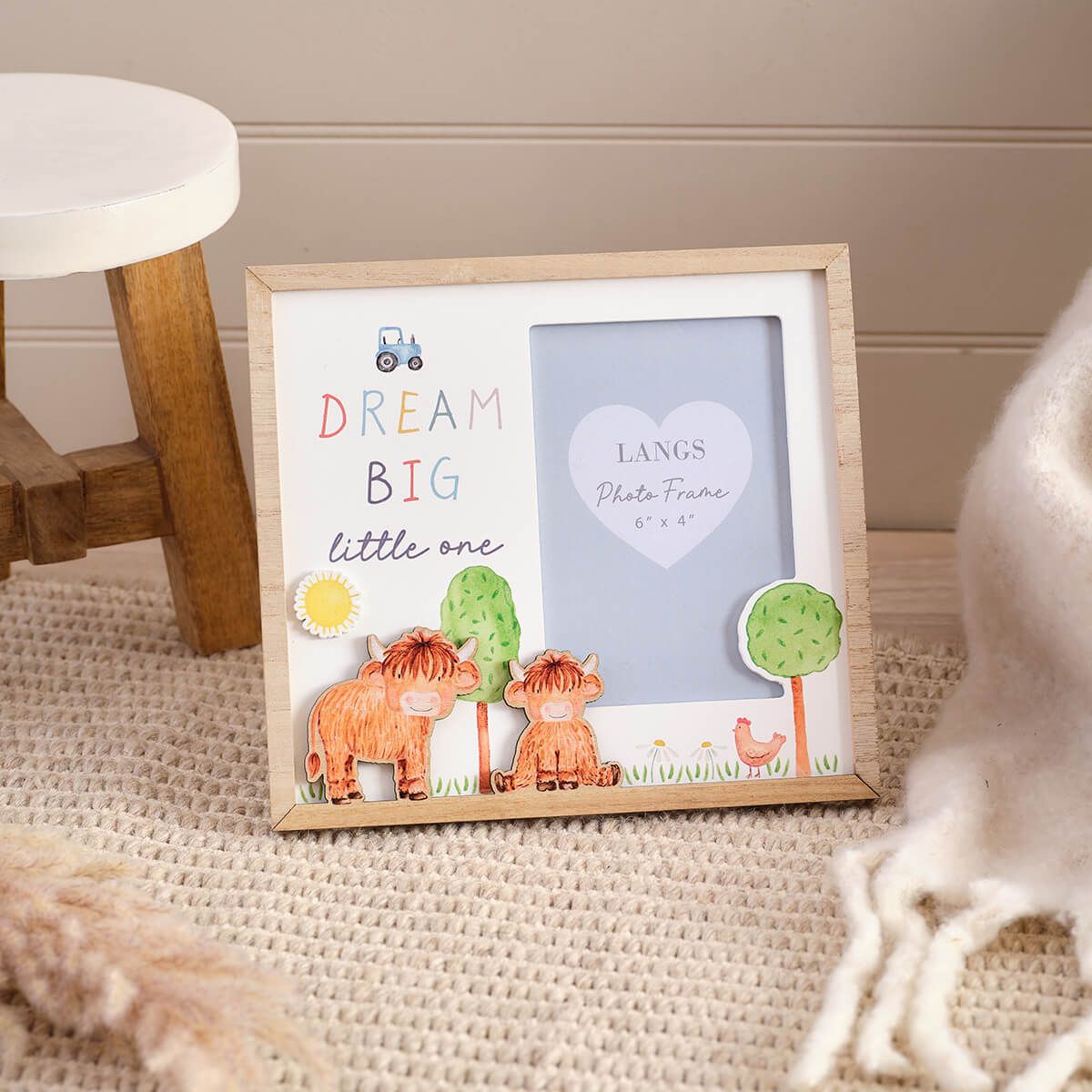 Monty the highland cow 'dream big little one' photo frame with easel