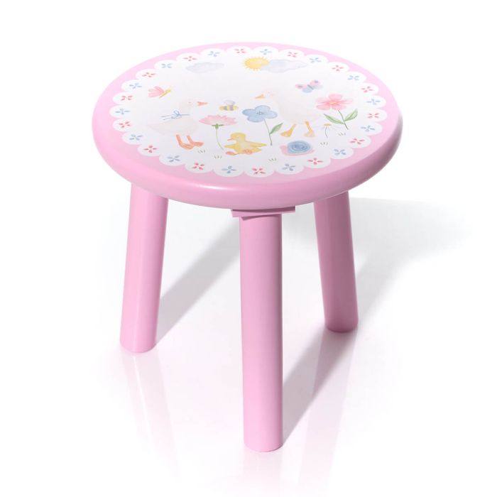 Mini farm pink goose and flowers round stool