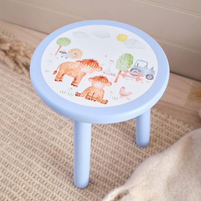 Mini farm blue cow and tractor stool