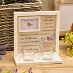 Robin floral sentiment photo frame with double tealight holder
