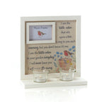 Robin floral sentiment photo frame with double tealight holder