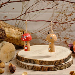 Autumn wooden toadstool house hanging decs