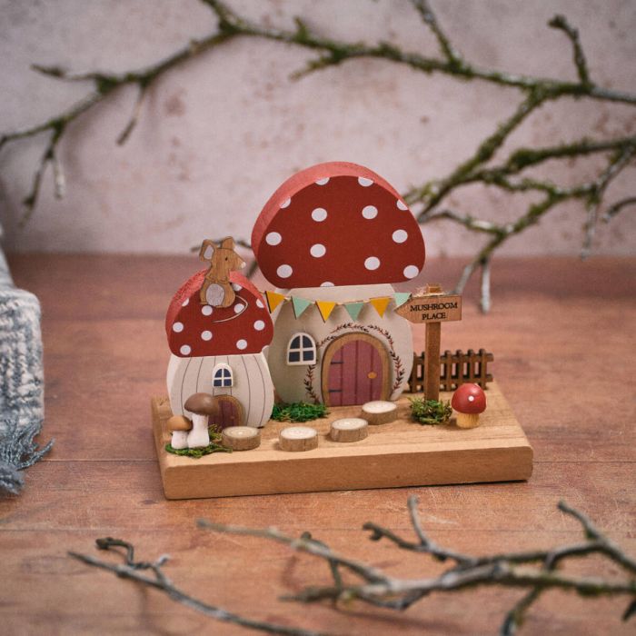 Toadstool tales wooden mushroom fairy house