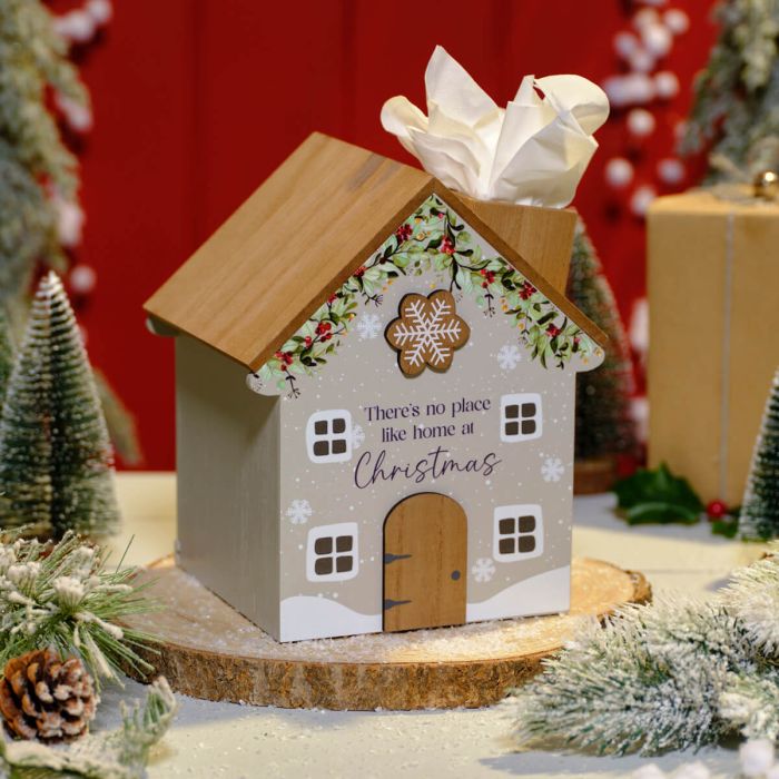 Christmas cottage 'There's no place like home' tissue box holder