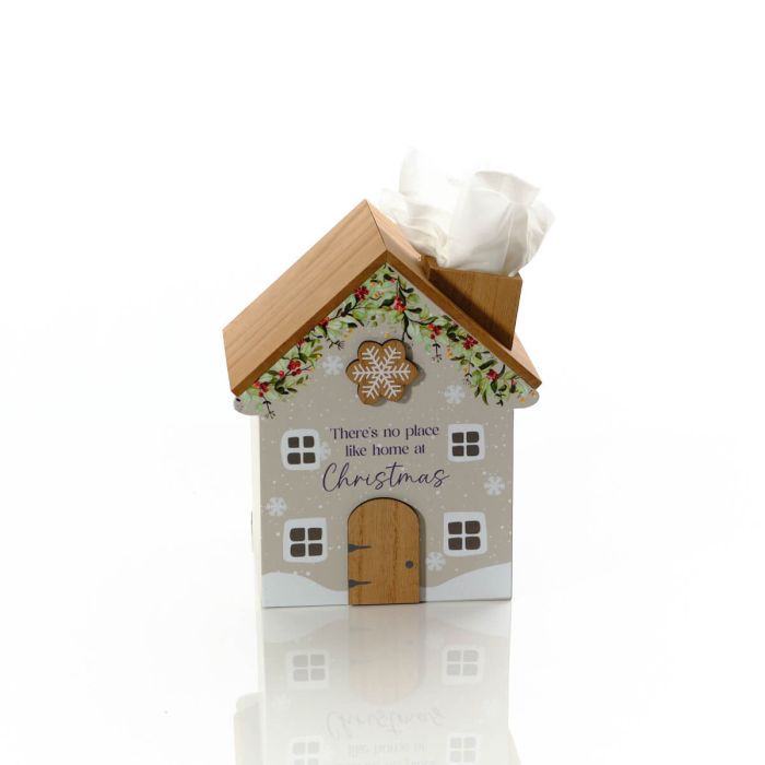 Christmas cottage 'There's no place like home' tissue box holder