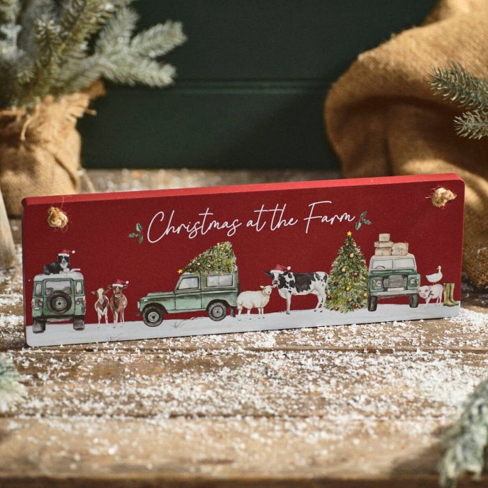Christmas at the farm red hanging wooden plaque