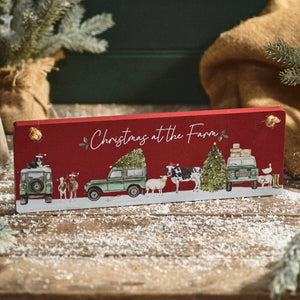 Christmas at the farm red hanging wooden plaque