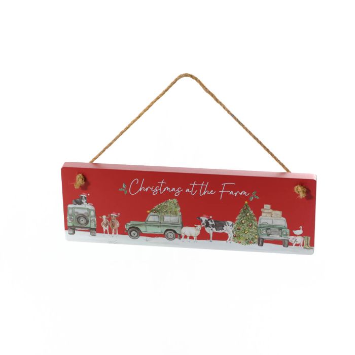 Christmas at the farm red hanging wooden plaque