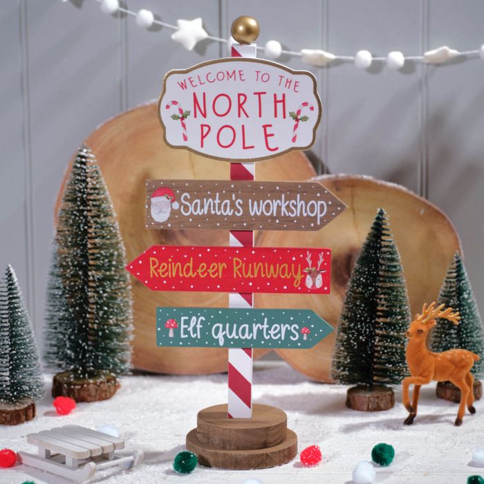 Winter Wonderland North Pole wooden sign post