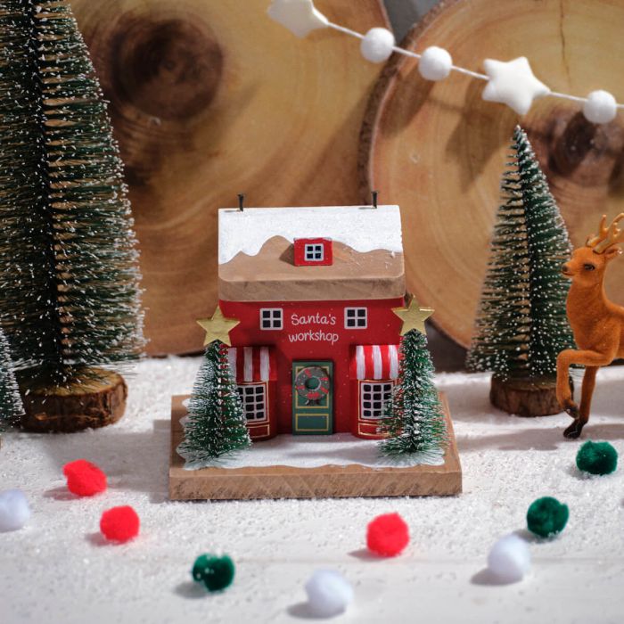 Santa's toyshop wooden house ornament