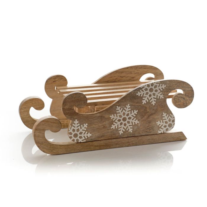 Christmas mango wood sleigh with snowflakes