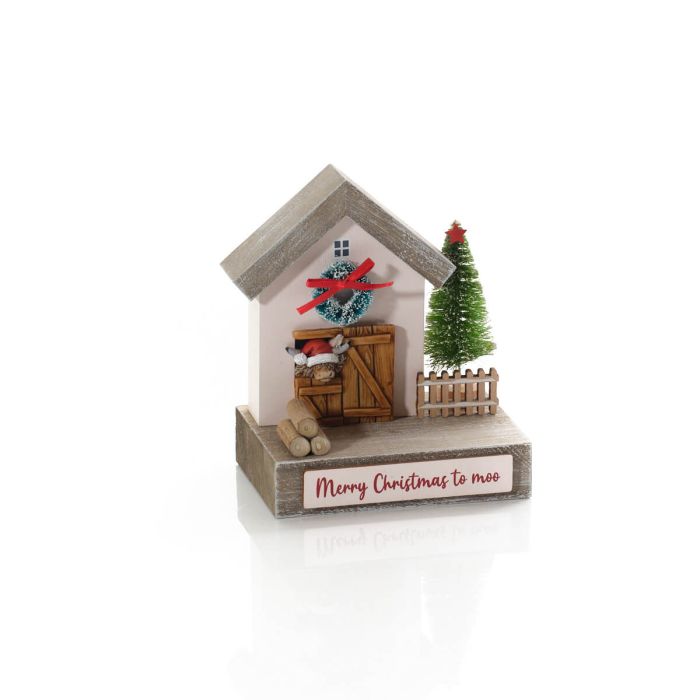 Christmas highland cow wooden ornament
